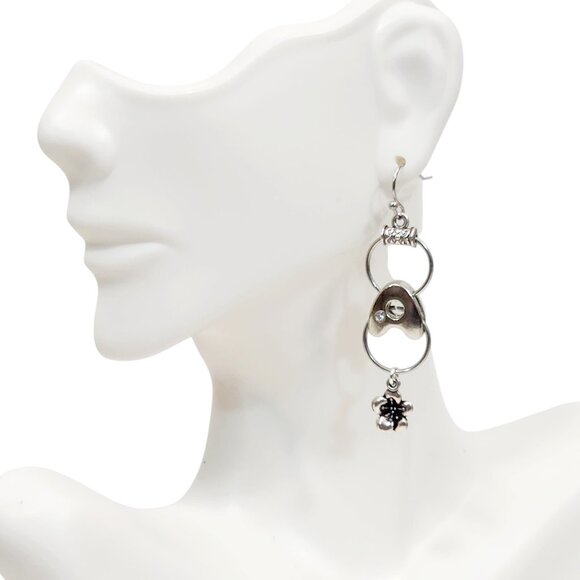 Alphabet Initial Letter A Earrings Silver Rhinestone Charms - Picture 2 of 4